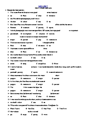 Đề ôn tập Tiếng Anh Lớp 7 - Unit 4 Music and arts
